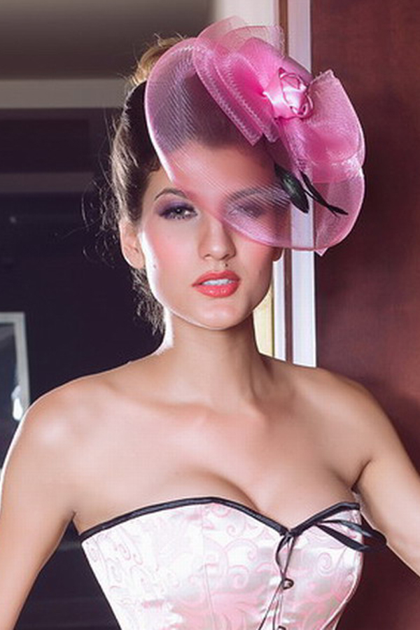 Accessories Pink Beveled Veil Mini Top Hat - Click Image to Close